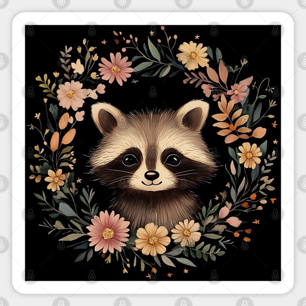 Adorable Raccoon Art – Whimsical Woodland Bandit Illustration Sticker by TuncGK